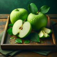 AI generated Ripe apple fruit, slice apples photo