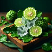 AI generated Slice bergamot with leaf photo