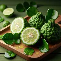 AI generated Slice bergamot with leaf photo