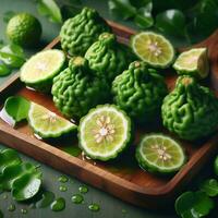 AI generated Slice bergamot with leaf photo