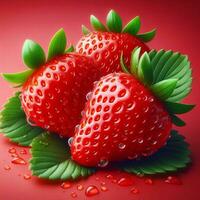 AI generated Closeup of strawberry, red strawberry with drops water photo