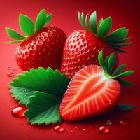 AI generated Closeup of strawberry, red strawberry with drops water photo