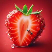 AI generated Closeup of strawberry, red strawberry with drops water photo