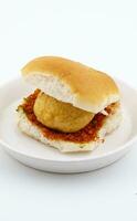 Indian Famous Street Food Vada Pav is a Vegetarian Fast Food Dish From Maharashtra photo