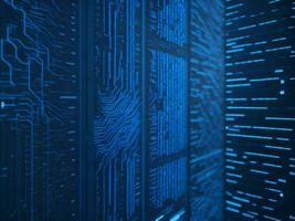 AI generated Digital Cyberspace with Particles and Digital Data Network Connections. High Speed Connection and Data Analysis Technology Digital Abstract Background Concept. 3d rendering photo
