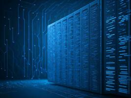 AI generated Digital Cyberspace with Particles and Digital Data Network Connections. High Speed Connection and Data Analysis Technology Digital Abstract Background Concept. 3d rendering photo