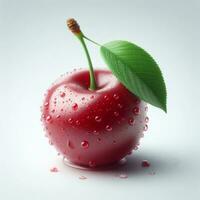 AI generated Red cherry fruit with drops water photo