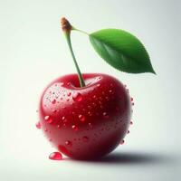 AI generated Red cherry fruit with drops water photo