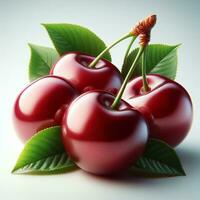 AI generated Red cherry fruit with drops water photo