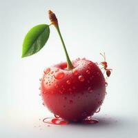 AI generated Red cherry fruit with drops water photo