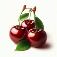 AI generated Red cherry fruit with drops water photo