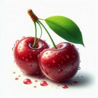 AI generated Red cherry fruit with drops water photo