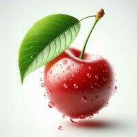 AI generated Red cherry fruit with drops water photo