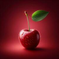 AI generated Red cherry fruit with drops water photo