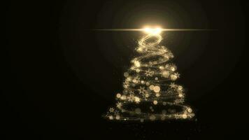 Glowing trail forming Christmas tree animation with light and particles with black background video