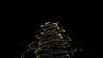 Glowing trail forming Christmas tree animation with light and particles with black background video