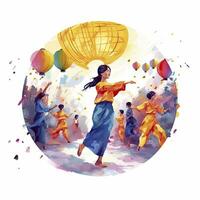 AI generated Lantern Festival in watercolor style. T-shirt Design. AI Generated photo