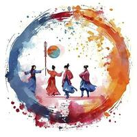 AI generated Lantern Festival in watercolor style. T-shirt Design. AI Generated photo