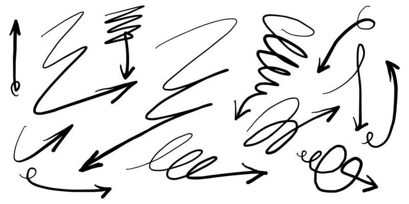 Hand drawn Arrows icons Set. arrow icon with various directions. Doodle vector illustration. isolated on a white background