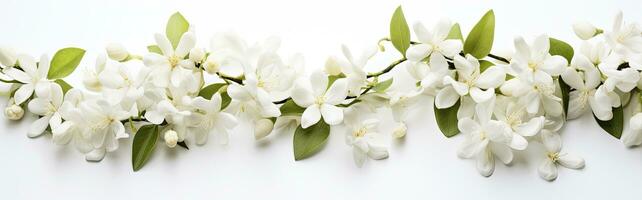 AI generated Jasmine flowers on white surface. AI Generated photo