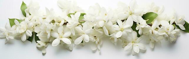 AI generated Jasmine flowers on white surface. AI Generated photo