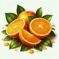 AI generated Closeup of orange fruit, slice orange fruit, orange fruit with drops water photo