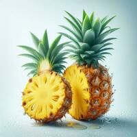 AI generated Slice pineapple, ripe pineapple fruit, pineapple with drops photo