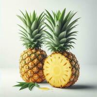 AI generated Slice pineapple, ripe pineapple fruit, pineapple with drops photo