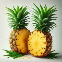 AI generated Slice pineapple, ripe pineapple fruit, pineapple with drops photo