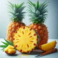 AI generated Slice pineapple, ripe pineapple fruit, pineapple with drops photo
