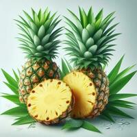 AI generated Slice pineapple, ripe pineapple fruit, pineapple with drops photo