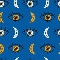 Sacred eye seamless pattern with crescent vector