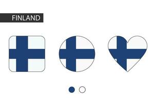 Finland 3 shapes square, circle, heart with city flag. Isolated on white background. vector