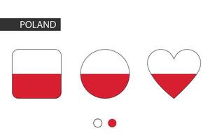 Poland 3 shapes square, circle, heart with city flag. Isolated on white background. vector