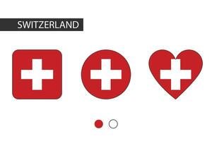 Switzerland 3 shapes square, circle, heart with city flag. Isolated on white background. vector