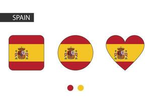 Spain 3 shapes square, circle, heart with city flag. Isolated on white background. vector