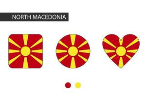 North Macedonia 3 shapes square, circle, heart with city flag. Isolated on white background. vector