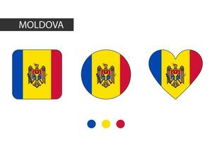 Moldova 3 shapes square, circle, heart with city flag. Isolated on white background. vector