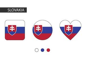 Slovakia 3 shapes square, circle, heart with city flag. Isolated on white background. vector