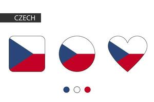 Czech 3 shapes square, circle, heart with city flag. Isolated on white background. vector