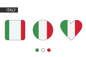 Italy 3 shapes square, circle, heart with city flag. Isolated on white background. vector