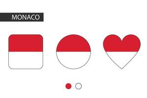 Monaco 3 shapes square, circle, heart with city flag. Isolated on white background. vector