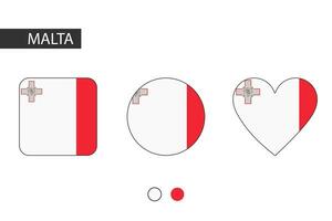 Malta 3 formas cuadrado, círculo, corazón con ciudad bandera. aislado en blanco antecedentes. vector