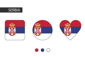 serbia 3 formas cuadrado, círculo, corazón con ciudad bandera. aislado en blanco antecedentes. vector