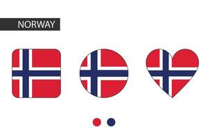 Norway 3 shapes square, circle, heart with city flag. Isolated on white background. vector