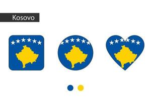 Kosovo 3 formas cuadrado, círculo, corazón con ciudad bandera. aislado en blanco antecedentes. vector