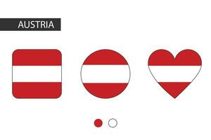 Austria 3 shapes square, circle, heart with city flag. Isolated on white background. vector