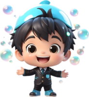 AI generated anime boy with balloons and a bubbles png