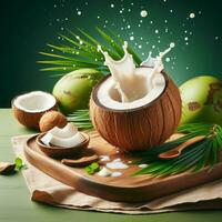 AI generated Coconut with splash photo