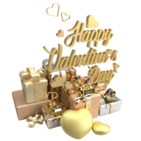The gold gift box for Valentine's Day concept 3d rendering png